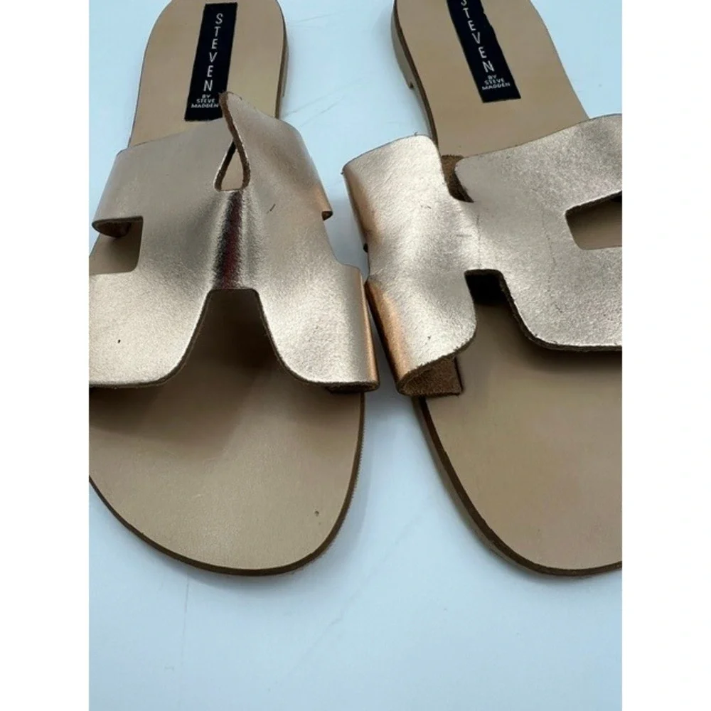 Steven by Steve Madden Greece Sandals Womens 10 Rose Gold Good Metallic Slides